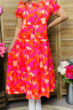 3X Pink, orange print tiered dress