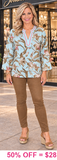 Light Blue, Floral, V-neck top