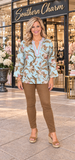 Light Blue, Floral, V-neck top
