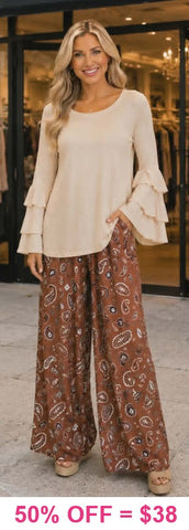 Brown bandana paisley pants