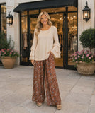 Brown bandana paisley pants