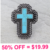 Western Cross Stone Cuff Ring