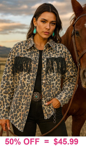 Leopard jacket with bling fringe