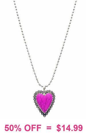Pink stone heart necklace