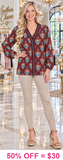 Brown and Turquoise printed blouse