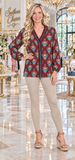 Brown and Turquoise printed blouse