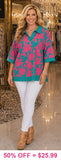 Teal & Pink Floral Collar Top