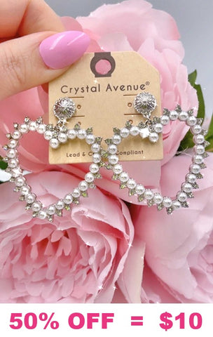 Silver, Pearl, Bling heart earrings
