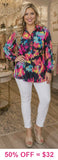 Black & Colorful print long sleeve top - Loose Fit