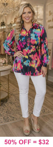 Black & Colorful print long sleeve top - Loose Fit