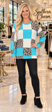 Turquoise, Leopard, Checkered long sleeve top