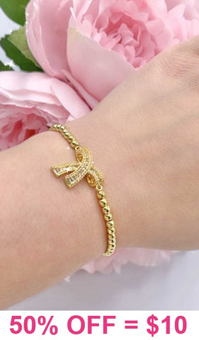 Gold Stainless Steel Bracelet With Bling Rinestone Bow