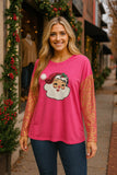 Fabulous HOLIDAY Pink Santa Top with  leopard sleeves