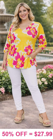 Yellow Top With Pink Flowers