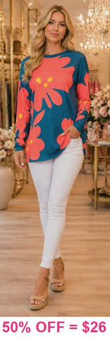 Teal & Coral floral long sleeve