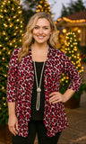 Maroon & White Leopard drape front cardigan