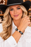 Crystal, Checkered, Black beaded stretchy bracelet