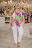 Colorful Floral print top with ruffle cap sleeves