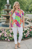 Colorful Floral print top with ruffle cap sleeves