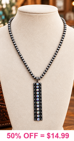 Silver mini Navajo pearl necklace with Bling bar pendant