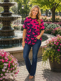 Hot Pink & Black horse print short sleeve top