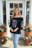 *Black blouse with floral peacock embroidery