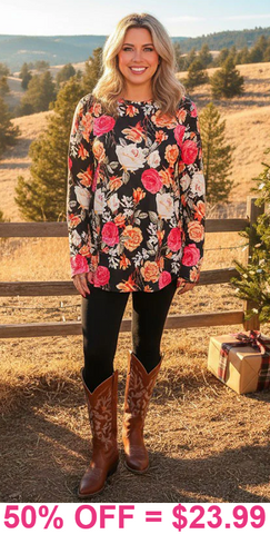Floral print long sleeve top