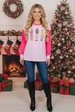 Nutcracker fuzzy patches neon pink long sleeve top