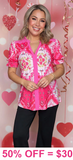 Pink floral puff sleeve blouse
