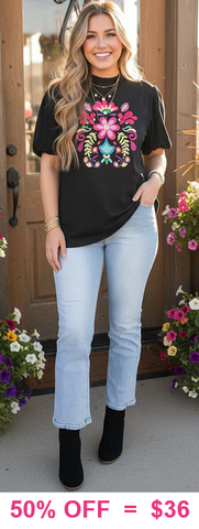 Embroidered Black Mock Neck Puff Sleeve Top