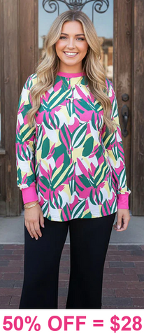 Pink & Green printed long sleeve top