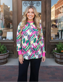 Pink & Green printed long sleeve top