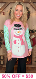 Pink & Mint Snowman long sleeve top