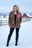Leopard Sherpa jacket with pink pocket & Zipper