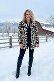 Leopard Sherpa jacket with black trim.  Also comes in Pink Trim