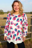 Pink & Blue leopard print ivory sweatshirt