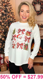 XL, 2X, 3X Christmas bows & Santa white long sleeve top