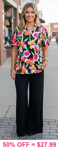 Floral top with puff sleeves