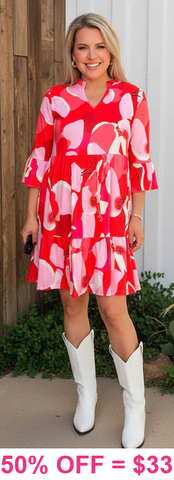 Red Floral Baby Doll Dress