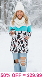White, Turquoise, Cow print color block top