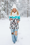White, Turquoise, Cow print color block top