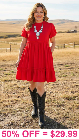 Red puff sleeve dress