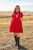 Red puff sleeve dress
