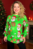 Green Christmas print long sleeve top