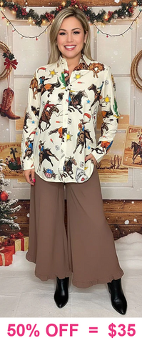 Western Print Button Down Top