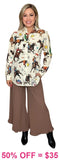 Cream Western Print Button Down Top