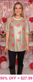 Gold Sequin Top with Pink Glitter Hearts