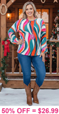 Green, Pink, Red swirl dolman sleeve top