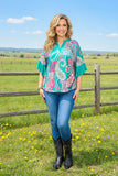 Turquoise Paisley blouse bell sleeves