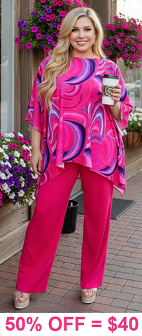 Pink poncho & pant set 2pcs.